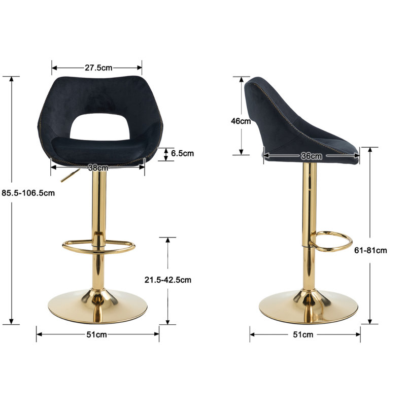 Wahson Bar Stools in Velvet Modern Chic Swivel Counter Chairs with Hollow Backrest for Home, Black
