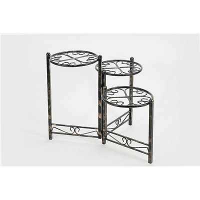24.41" Three Tier Heart Clover Black / Gold Round Plant Stand