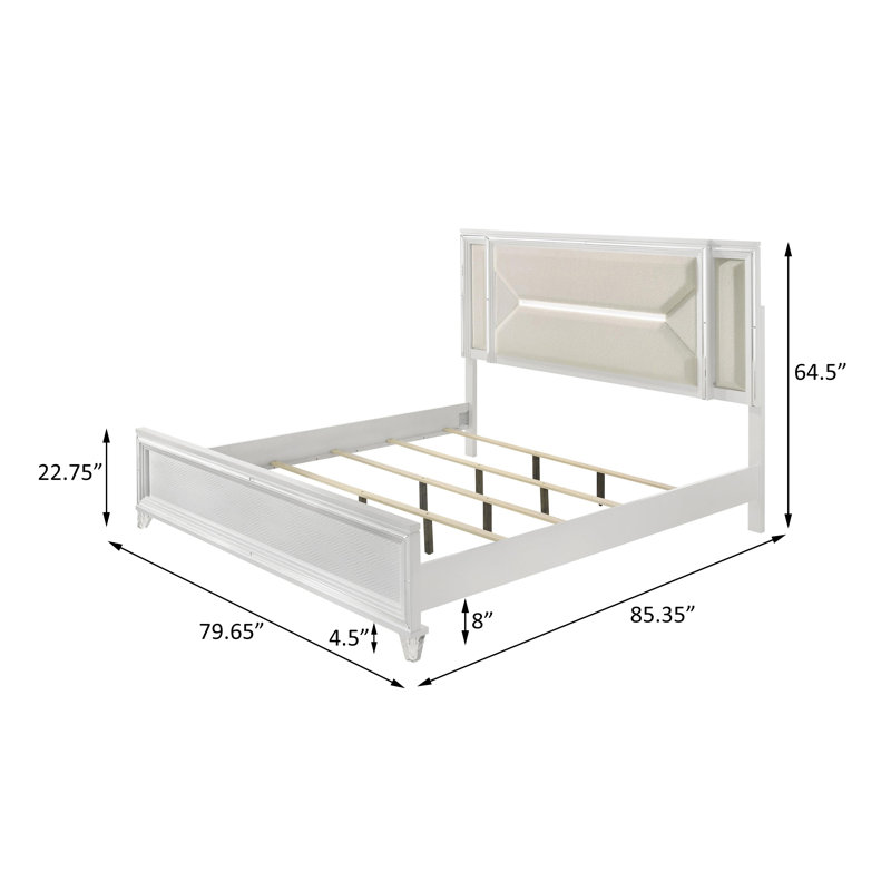 64-inch Eastern Panel Bed LED Headboard White, King
