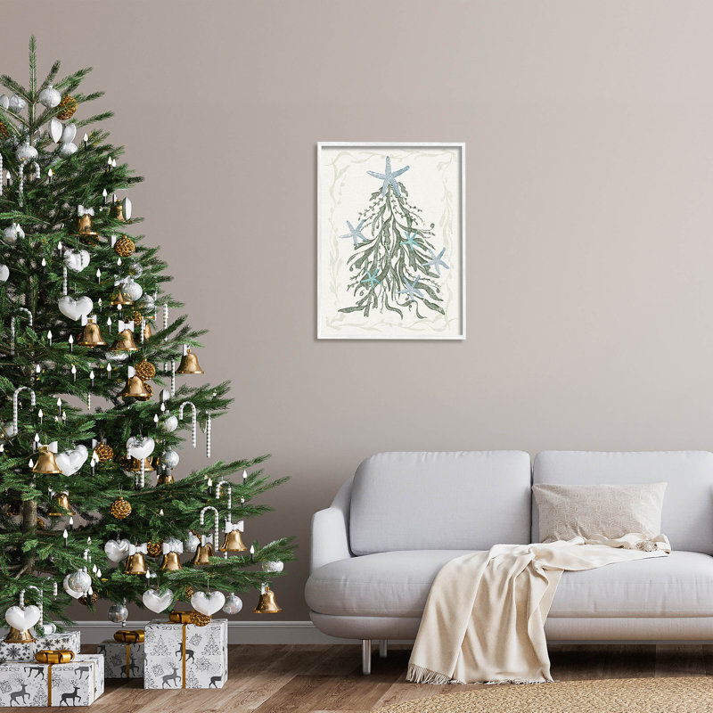 Arbre de Noël nautique Sea at-290, H 30 po x l 24 po x P 1,5 po, Giclée encadrée blanc bord de mer