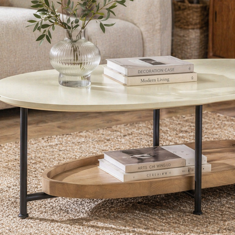 Table basse, Does Not Apply, Natural / White+Natural, 16.57" H x 24.07" W x 48.07" D