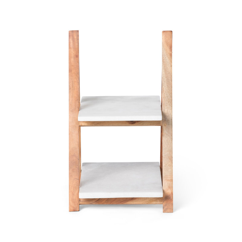Two-Tier White Marble and Wood A-Frame Cheese Server