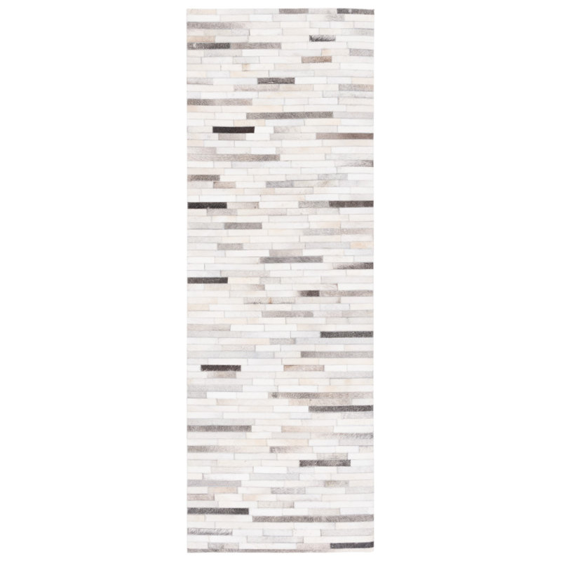 Tapis abstrait en cuir tissé à la main Sechrist gris / ivoire, Tapis de couloir 2 pi 3 po x 8 pi
