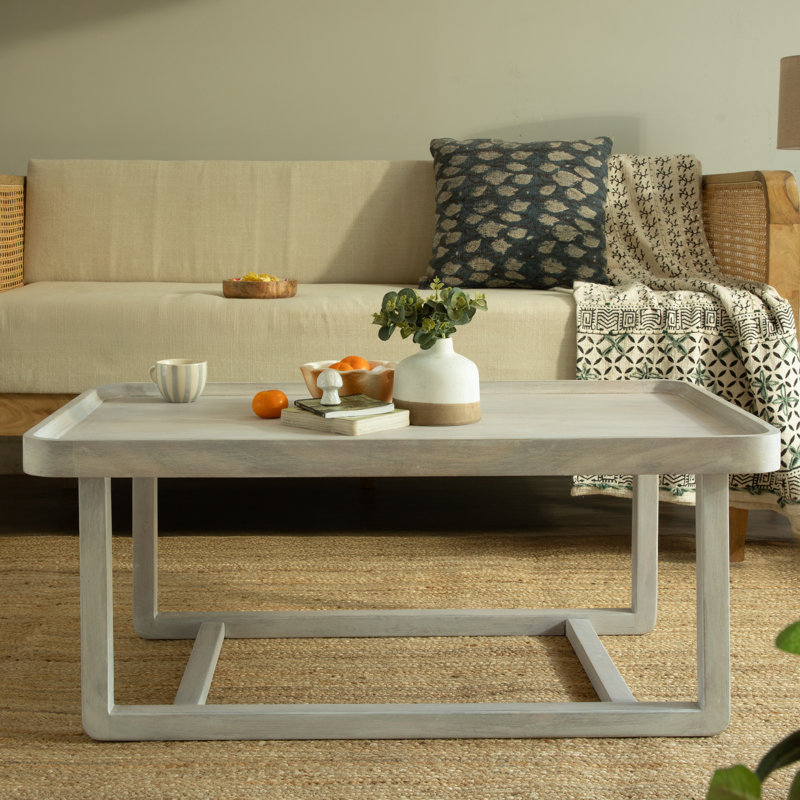 Bryan Solid Wood 40'' Wide Tray Top Coffee Table, White