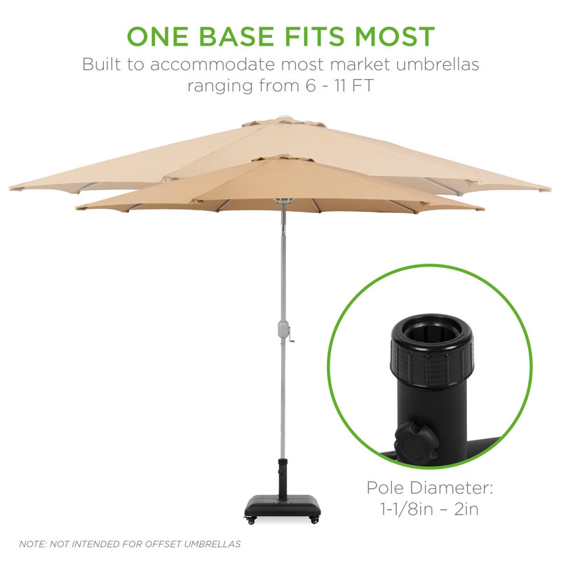 Heavy Duty Black Concrete Rolling Patio Umbrella Base with Locking Wheels