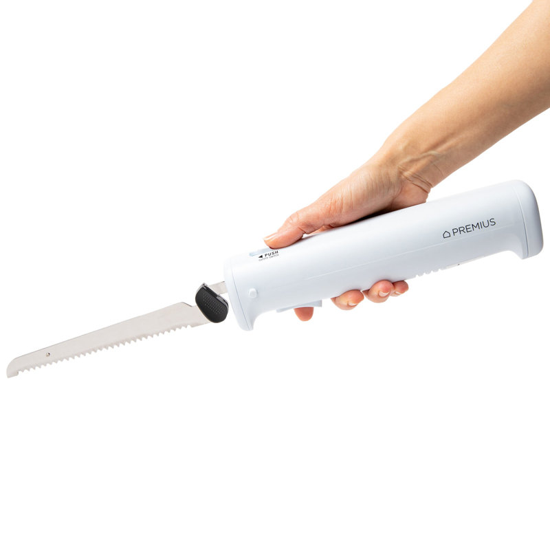 Couteau électrique professionnel rechargeable sans fil PREMIUS, 1 lame dentelée, blanc