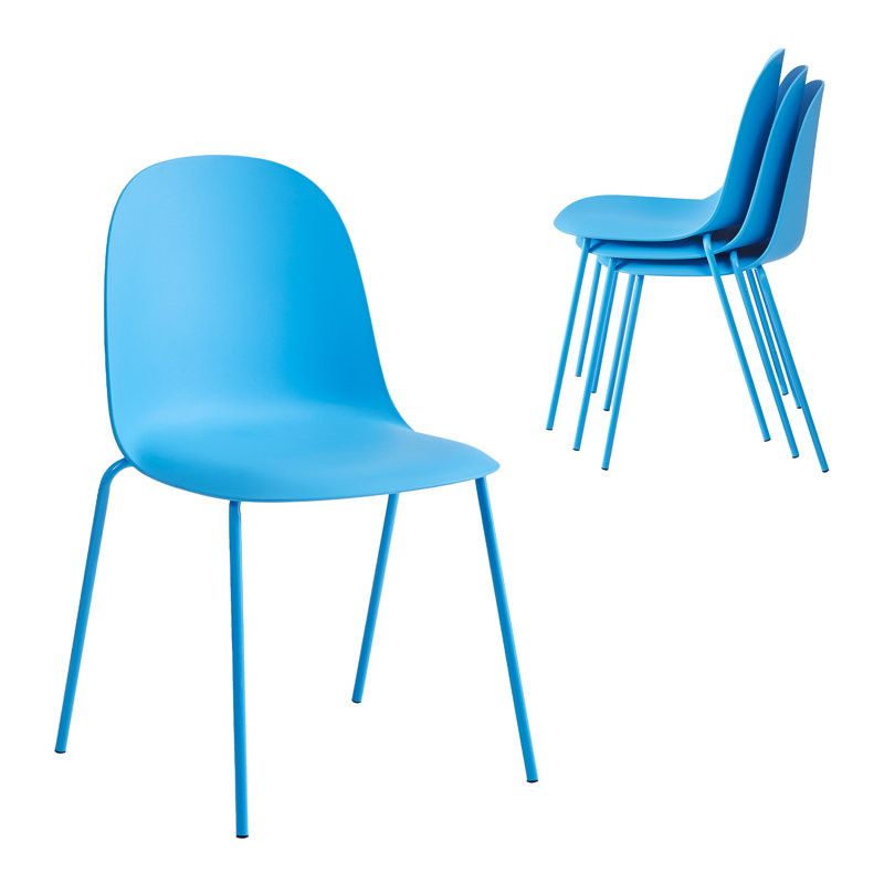 Kyoto Minimalist Industrial Stackable Plastic Dining Chair with Metal Leg, Quick Assembly, Suitable for Indoor and Outdoor Cafes and Restaurants (Set of 4)