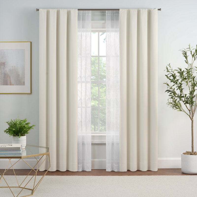 Eclipse Letta Blackout Curtains with Sheer Window Panels, Long, 4-Piece Window Curtain Panel Set, 37" W x 84" L, Botanical