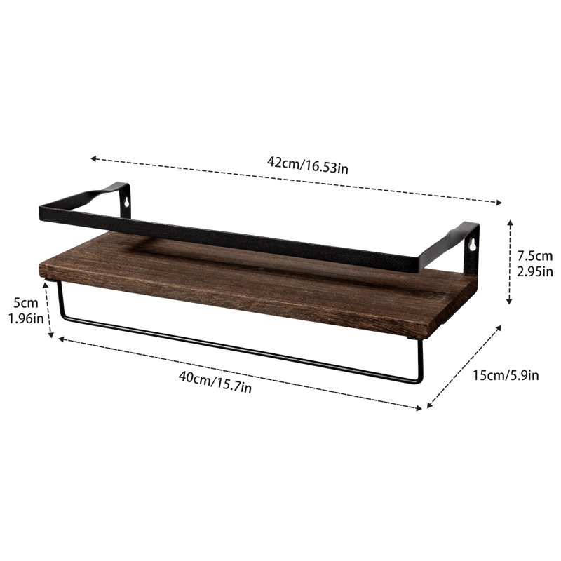 Peyton-Leigh 2 Piece Floating Shelf with Towel Bar, Dark Brown, Brown