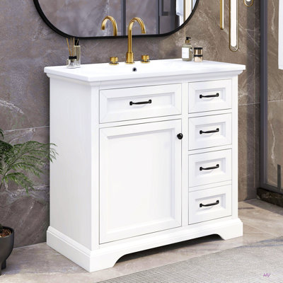 Meuble-lavabo 36 po avec lavabo, lavabo en céramique, 2 tiroirs basculants, charnières de porte à fermeture en douceur
