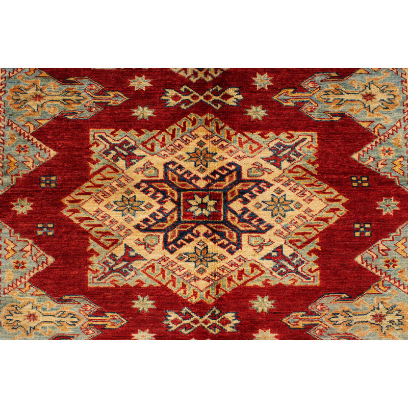 5x6 Red and Ivory Kazak Tribal Rug
