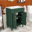 Meuble-lavabo simple contemporain en bois avec lavabo demi-lune en céramique et rangement réglable-312836621