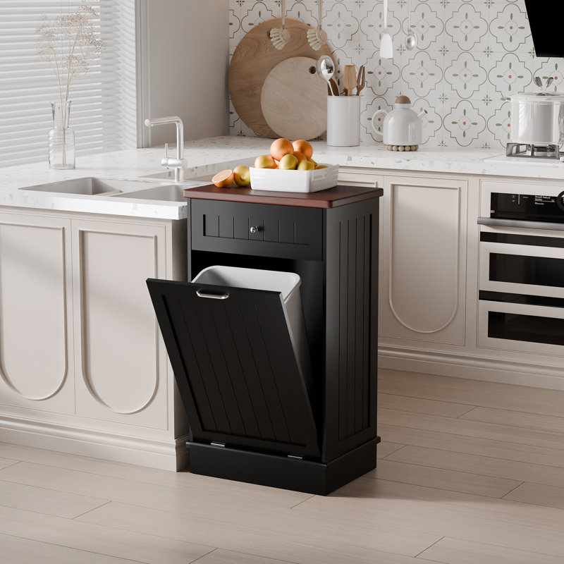 Armoire à Poubelle De Cuisine 13 Gallons, En Bois Peint Blanc, Avec Couvercle