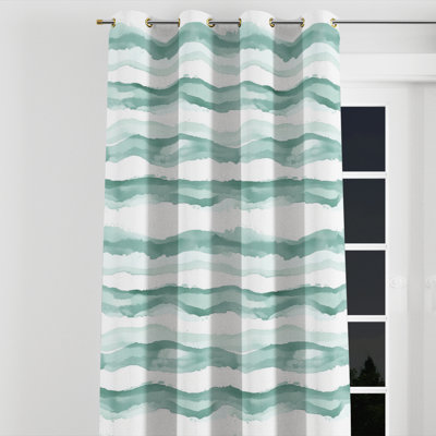 Rideaux à rayures pour chambre à coucher - Rideau à œillets Modern River Green - White