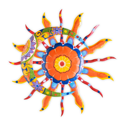 Art mural en métal peint soleil et lune Talavera