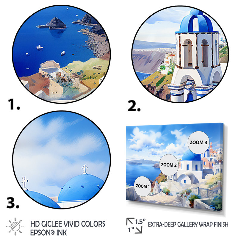 Santorini, Grèce, bord de mer, village sérénité II - Grèce, art mural, Cadre flottant noir, H 34 po x l 44 po x P 1,5 po