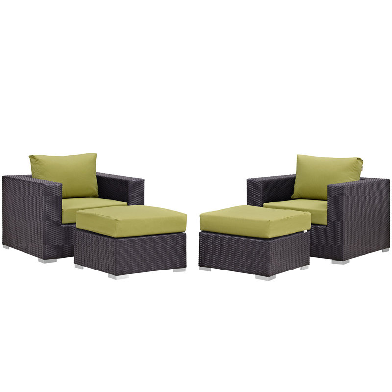 Convene Wicker Rattan 4-Piece Outdoor Patio Furniture Set, Espresso Peridot