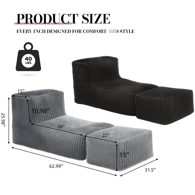 Lit convertible pour la lecture, méridienne modulaire se déroulant, support ergonomique pour les hanches et les jambes, lavable à la machine, gris neutre, jeu de 30,94 po de largeur, velours côtelé respirant au dossier, housse