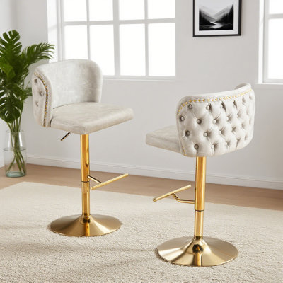 Swivel Bar Stools Set Of 2, Modern PU Upholstered Bar Stools, Velvet Adjustable Barstool High Back Upholstered Modern Barstools