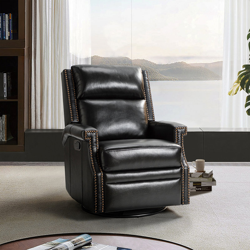 Fauteuil inclinable manuel en cuir véritable de 29,6 po Manning, Cuir véritable noir