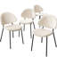 Chaises de salle à manger rembourrées Boucle de style Mid-Century blanc moderne de 4 personnes pour le bureau et les espaces, avec fabrication en tissu doux au toucher, structure de support
