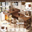 Extendable Kitchen Island Table 122–194.5cm with LED, Glass Cabinet & Drawer