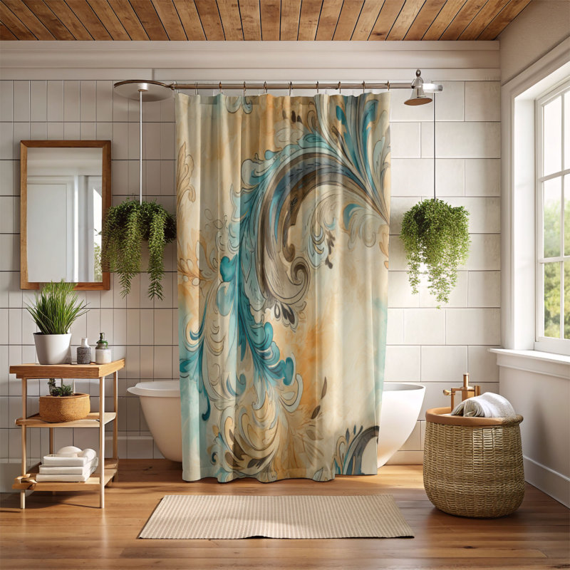 Old Swirls - Rideau de douche Premium, H 74 po x l 71 po