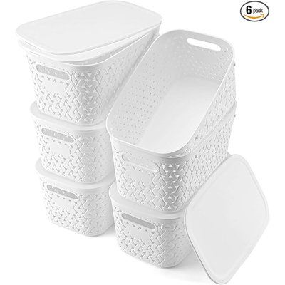 Bacs de rangement en plastique, paquet de 6 petits paniers en plastique pour l'organisation, paniers de rangement empilables, rangement pour tablettes