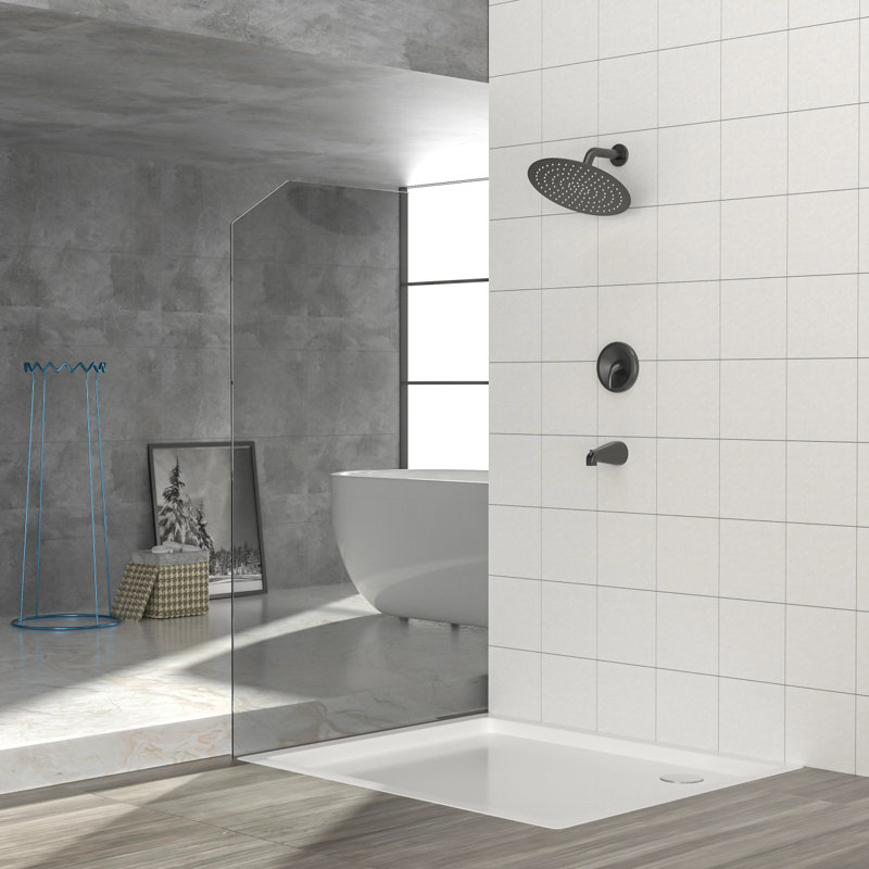 Pomme de douche ronde 10 po avec douchette cascade, noir mat, douche murale