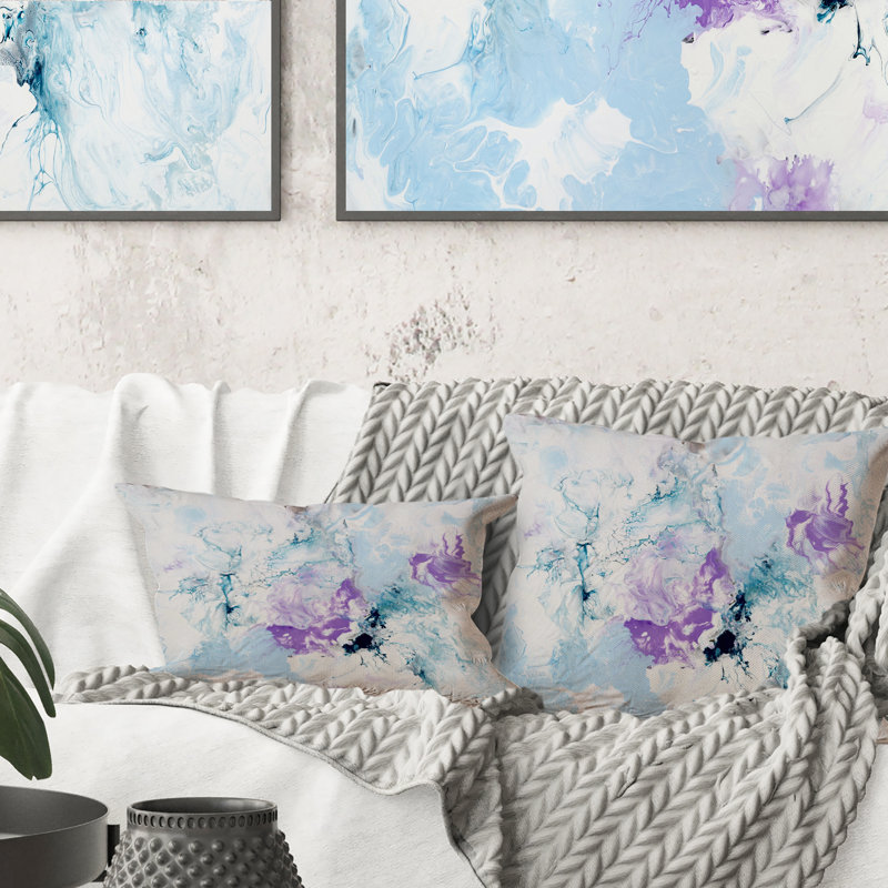 Violet et bleu liquide Art Waves - Coussin décoratif imprimé moderne, 18 po x 18 po