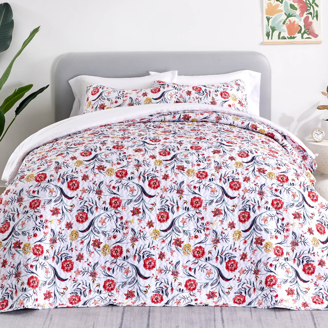 Allishia Red Floral Quilt Set Sleep Zone 