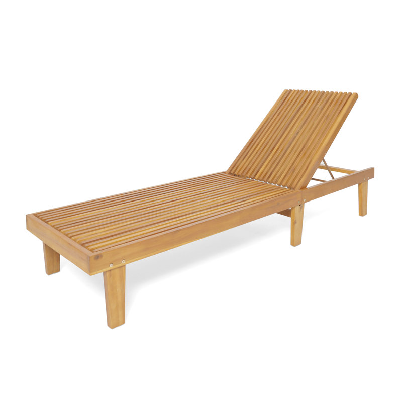 NADINE PATIO CHAISE LOUNGE CHAIR WITH CUSION, Natural Wood