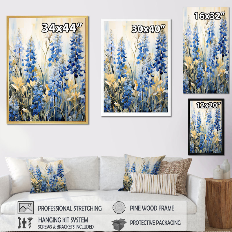 "Blue Bonnets Meadow Simplicity III", reproduction d'art sur toile, H 32 po x l 24 po x P 1 po, Or