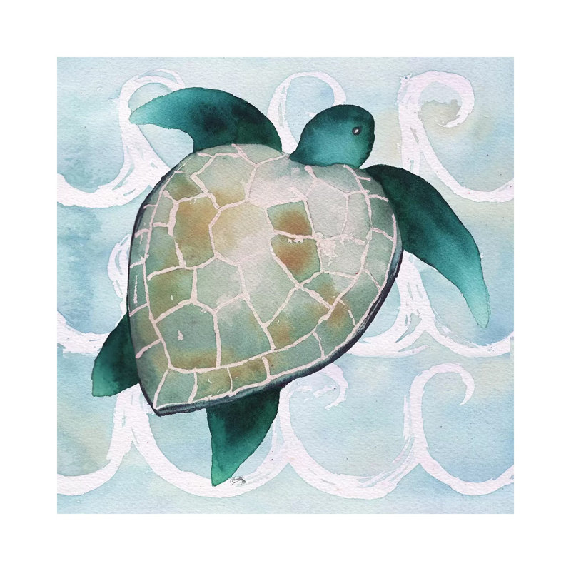 «Sea Creatures on Waves III» par Elizabeth Medley - reproduction d'art, Toile tendue, Non mat, H 26 po x l 26 po x P 1,5 po