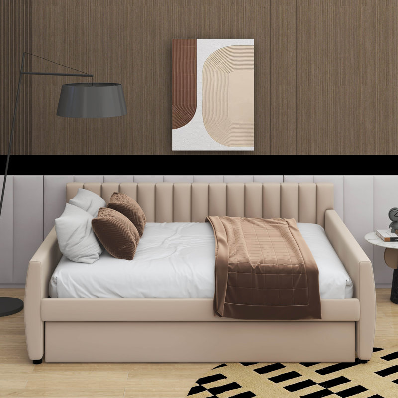 Lit de jour double avec lit gigogne, Beige