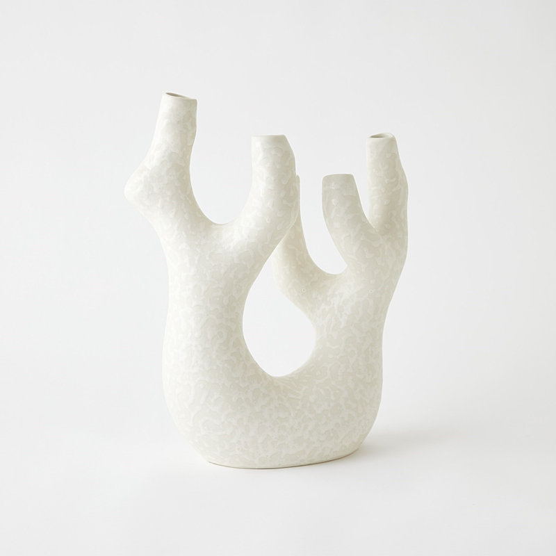 Creation Handmade Earthenware Table Vase, White
