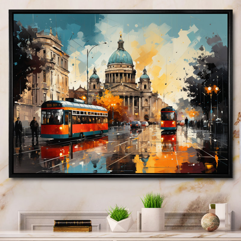 Rome City Collage, reproduction d'art sur toile, Encadrement doré, H 34 po x l 44 po x P 1,5 po