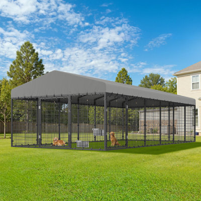 10 × 20 × 6.5 ft Heavy-Duty Outdoor Dog Kennel – Steel Frame with Reinforced Mesh, Dual Doors & Waterproof Roof, Secure Kennel for Backyard, Pets, Farm Dogs