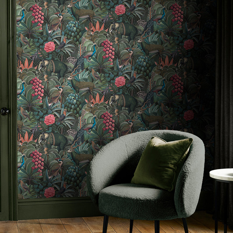 Graham & Brown Jungle Jamboree Damson Wallpaper, Green