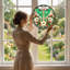 «Green Luna Moth» et art mural sur toile en vitrail circulaire-913830161