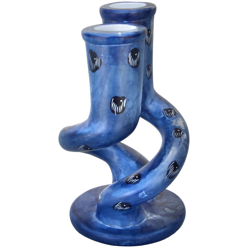 Handcrafted Blue West-African Soapstone Candleholders