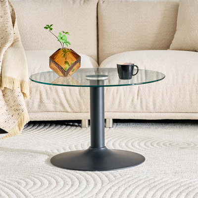 Table basse de 27,5 pouces en verre trempé avec base en métal durable et bordure luxueuse, parfaite pour les intérieurs luxueux modernes et légers