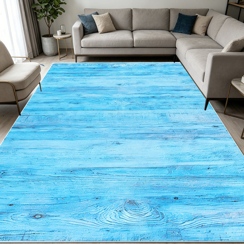 1PC distressed bright blue wood grain area rugs for Living Room, Soft and Comfortable, Suitable for all seasons, easy-to-maintain, machine washable Indoor floor mat, Under Table Farmhouse suitable for dining room, bedroom, kitchen, entryway, home