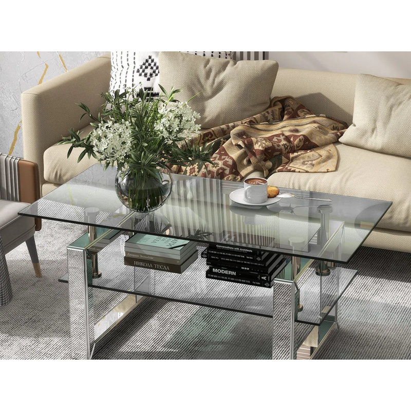 Table basse transparente en verre trempé
