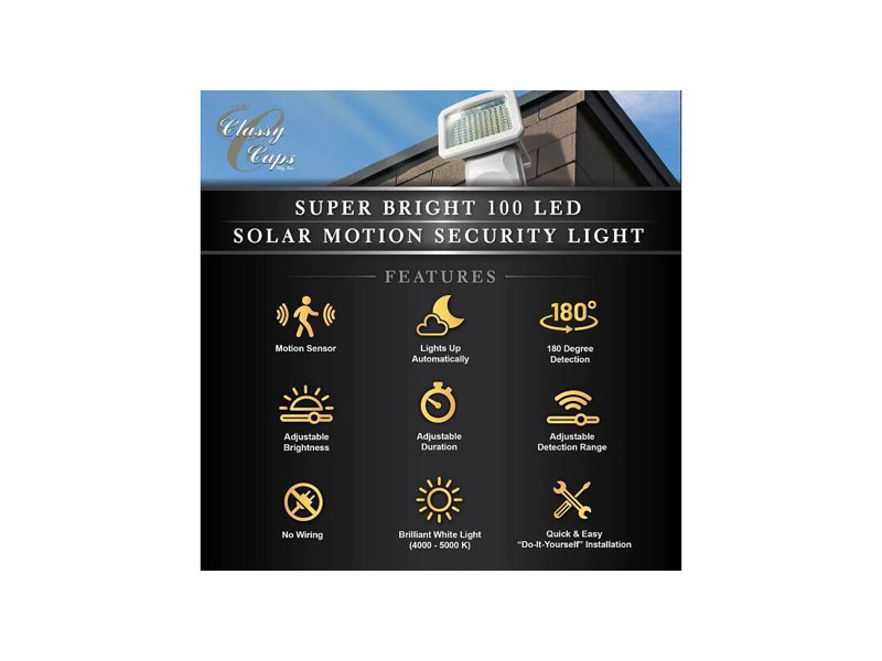 Classy Caps SMS600W Super Bright 100 Led Solar Motion Sensor Security Light