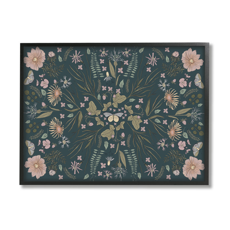 «Varied Floral Botanical Motif Butterfly Insect Motif» par Birgit Maria Kiennast - cadre flottant, impression sur toile