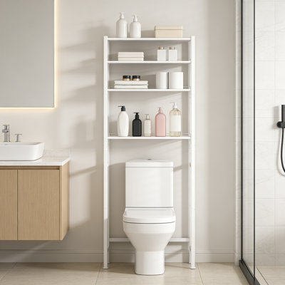 4 Tier Over The Toilet Storage Rack Adjustable Height Freestanding White