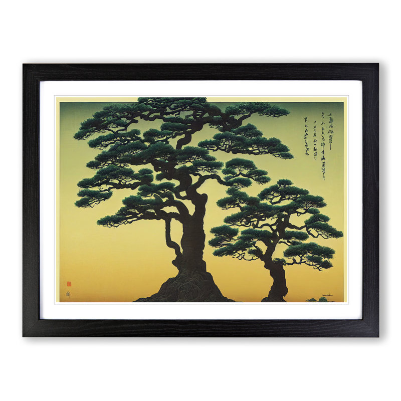Japanese Trees - Single Picture Frame Print, Black Framed, 46cm H x 64cm W x 2cm D