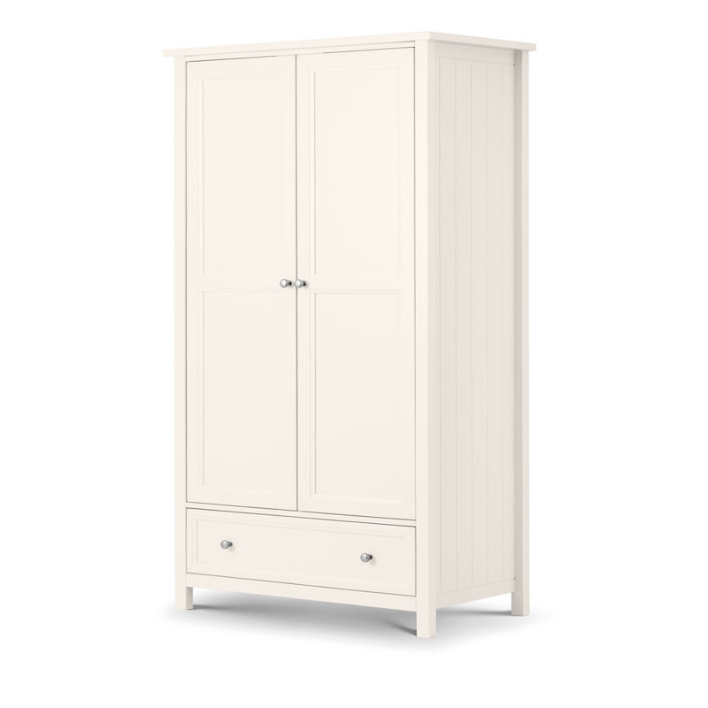 Jarin 2 Door Solid Wood Wardrobe, Surf White, 188cm H x 92cm W x 52.5cm D