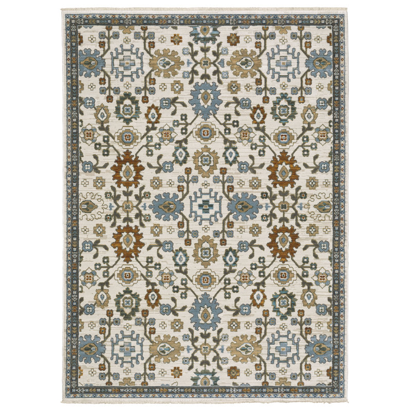 Tapis oriental floral / ivoire Eldyn, Tapis de couloir 2 pi 3 po x 7 pi 9 po